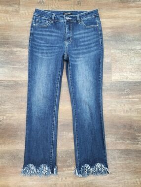 John Mark Scalloped Fringe Hem Straight Leg Jeans Size 8 Medium Wash Boho